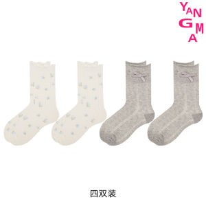 YANGMA Womens Lace Socks Thin Mid-Calf Floral Butterfly Knot Cotton Blend Moisture Wicking Comfortable Autumn Winter Socks