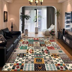 Carpet Middle-aged Style Living Room Bedroom No Glue Easy to Maintain American Style Long Rectangle Surface Material Flocking