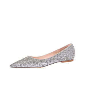 Champagne Crystal Flat Bottom Single Shoes for Women Size 41 to 42 Pregnant Wedding Shoes Pointed Toe Elegant Fashionable