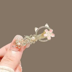 Delicate Sweet Cherry Blossom Cat Hair Clip Cute Side Bangs Hair Claw Flower Duckbill Hair Clip Fashionable Hair Accessories
