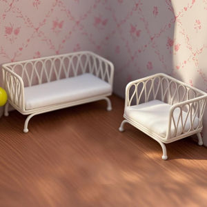 White Metal Single and Double Sofas with White Cushions Minimalist Style 1:12 Scale for BJD/Ob11/Pretend Home Furniture Decor