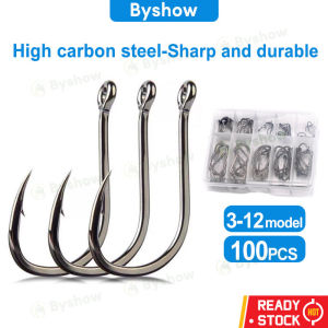 Byshow 100pcs/box Fishing Hooks with Hole High Carbon Steel Barbed Jig Head - Essential Casting Lure Hook for Fishing fishing accessories casting lure hook mata kail 魚鉤