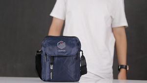 Tas Sling Bag Pria Bahan Polyester Selempang Bahu Cowok Tas Sandang Slempang Pundak Hitam Navy
