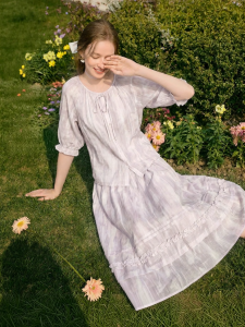 XIANGYING | French Gradient Ombre Dress Set Summer Lightweight Vacation Style