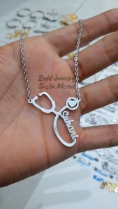 Kalung Nama - Zedd Jewelry: Warna Silver dan Emas Tahan Lama Anti Karat - Cantik Berkualitas Cocok Untuk Kado Hadiah - Stethoscope Name Necklace: Titanium 18K Gold Plated - COD Bayar Di Tempat