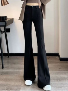 กางเกงขายาวทรงหลวมเอวสูงสำหรับผู้หญิง กางเกงขายาวทรงหลวมสไตล์ลำลอง ทรงขาบาน ผ้าโพลีเอสเตอร์ ระบายอากาศได้ดี สวมใส่สบาย