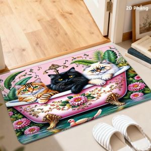 VIKAMA Tabby Kitten Thảm Phòng Tắm Thiết Kế Vòi Nước Cổ Điển Chống Trượt Cho Người Yêu Thú Cưng Thảm Trang Trí Lối Vào Thảm Trang Trí Chống Phai Màu Polyester