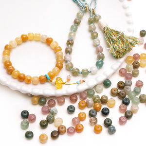 5Pcs 8x7mm Natural Stone Green Aventurine Yellow Jade Indian Agate Olivine Strawberry Crystal Beads For Jewelry Making DIY Bracelet Necklace Earrings