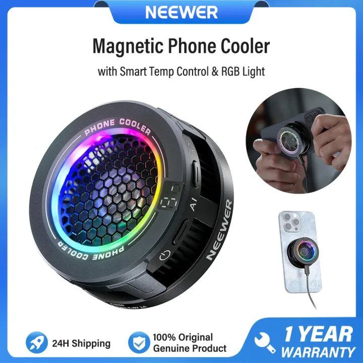 NEEWER Magnetic Phone Cooler USB Cooling Fan, with Smart Temp Control, RGB Light, Magnetic Ring & Clip for iPhone MagSafe, PA069