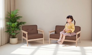 Mika Sofa Anak Sofa Anak dengan Sandaran Tangan Kayu Solid dan Kulit PU untuk Anak Beristirahat