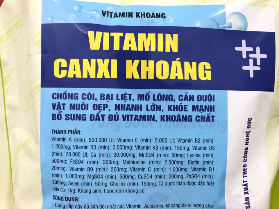 Canxi khoáng vitamin gói 100gram. Chống bại liệt còi xương tụt canxi căn mổ lông chó mèo gà vịt thú y trường thịnh