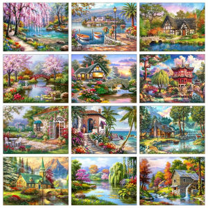 Landscape Garden Tree House Rectangle Paper Jigsaw Puzzle 1000pcs For Adults Home Decoration Art Gift Family Game