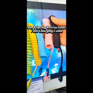 Four-in-one Spring Telescopic Charging Cable for Mobile Phone 65W Fast Charging Data Cable Sutable for car motor etc. h42