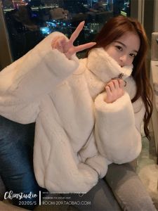 Womens Fur Coat 2025 Autumn Winter New Loose Rabbit Fur Short Mink Top Eco-friendly Stand Collar Fashionable Casual Outerwear
