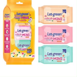 Combo 3 Khăn Giấy Ướt Mini Let-green 12 miếng/gói 6 gói/bao
