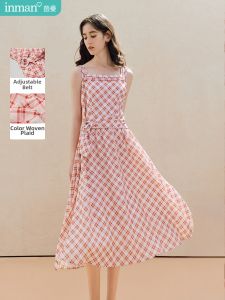 INMAN | French Style Square Neck Red Gingham New Summer Slimming Waist Dress