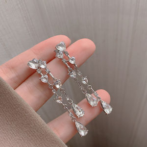 Diamond Embedded Heart Shaped Waterdrop Tassel Earrings Women Luxury No Piercing Clip on Earrings Fashion Jewelry Accessories