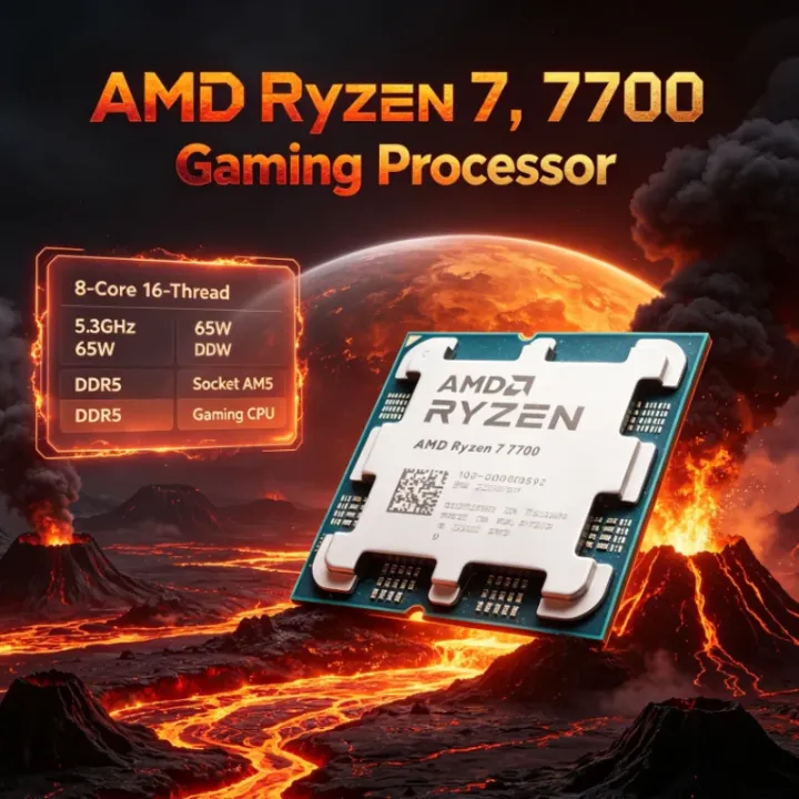 AMD | AMD Ryzen 7 7700 Socket AM5 CPU Processor 5.3GHz 8-Core 16-Thread 65W 5nm 32M L3 DDR5 Without Cooler Type-C