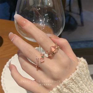 Fy💙 Cincin cinta batu mata kucing / cincin zirkon cinta merah muda berlapis ganda / cincin taman / cincin terbuka yang dapat disesuaikan / cincin wanita manis yang mewah