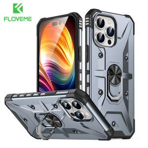 FLOVEME 2 In 1 Rugged Armor Shockproof Phone Case For iPhone 15 14 13 12 11 Pro Max 15 14 Plus With Metal Ring Bracket Holder TPU+PC Anti-fall Back Cover For iphone X XR XS Max