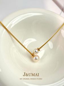 Elegant Natural Freshwater Pearl Necklace Gold Thread Lightweight Luxury Eva Clavicle Chain Commuting Accessory for Women