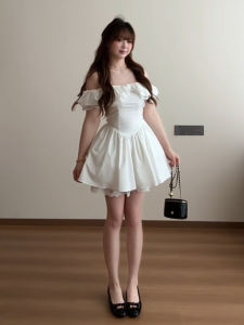 XIATIANWEIYU | White Ruffle Lace Off-Shoulder Dress