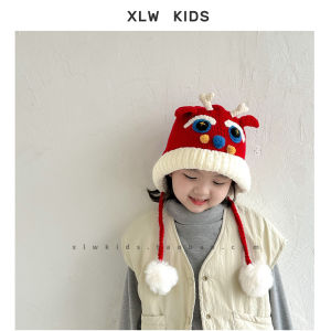 Mũ Len Trẻ Em Đỏ Cho Bé Trai Và Bé Gái Mũ Bảo Vệ Tai Ấm Cho Mùa Đông Mũ Tròn Phong Cách Trung Quốc Mũ Len Không Viền