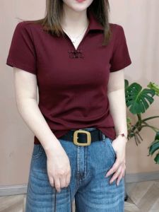 Pure Cotton T-Shirt Womens 2024 New Arrival Summer Casual Niche Style Short Sleeve Fashion All-Match Slim Looking Polo Collar Womens Clothing Tops