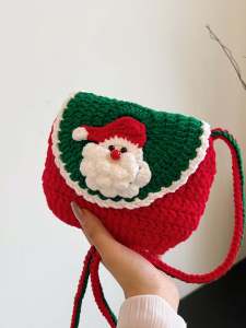 New Arrival Santa Claus Wool Knitting Bag Cute One-Shoulder Crossbody Bag Finished Christmas Hand-Woven Bag Gift
