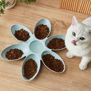 Goly Multiple Cat Plate Bowl Petal Shaped Six Compartment Pet Dinner Bowl Multi cat Family Feeding Bowl