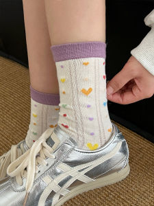 Heart Mesh Thin Socks Womens Mid Tube Stockings Summer Breathable Purified Cotton Loose Socks Womens Japanese Style Cute Long Spring & Fall