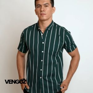 VENGOZ Kemeja Pria Slimfit - Vicente Stripe Dark Green SS