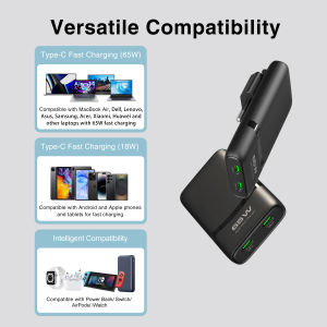 Flat GaN USB C Dual-Port Fast Wall Charger 65W Compact Power Adapter with Foldable Plug for Mobile Phone