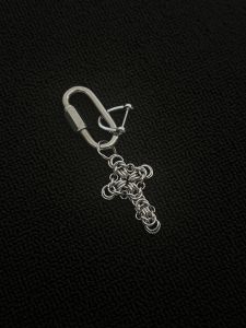 Handmade Metal Chainmail Cross Car Keychain High Quality Unique Pendant Bag Accessory Fashionable Jewelry Key Holder