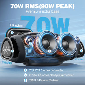W-KING X10 Portable Loud Bluetooth Speakers with Subwoofer 70W Portable Outdoor Speakers Bluetooth Wireless Waterproof Triple Passive Radiators-Deep Bass/Hi-fi Audio/DSP/42H/Power Bank/TF/AUX/EQ/Opener