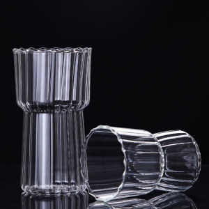 Harper แก้ววินเทจ ถ้วยกาแฟลายทางสไตล์ญี่ปุ่น ลายจีบด้านในทั้งใบ Glass coffee cup