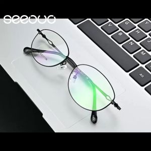 Seeouo Frame Kacamata Plano Lens Bisa Minus Photocromic Model Oval Simple Style Wanita Full Metal Kuat Kokoh 34582