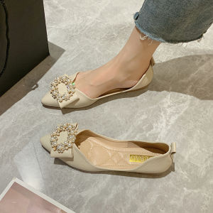 รองเท้าส้นแบนหนังนิ่มสำหรับผู้หญิง ทรงหัวแหลม ดีไซน์ผีเสื้อ ฤดูร้อน 2025 รองเท้าส้นแบนแบบสวมสบาย ทรงปากตื้น ประดับลูกปัด รองเท้าแฟชั่น