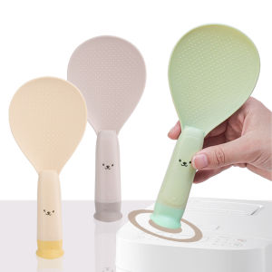 New Cartoon Bear Rice Spoon with Suction Cup Base Non-Stick Can Standing Rice Spoon Scoop Long Handle Rice Shovel
