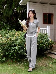 Bộ Đồ Thời Trang Màu Xám Pseudo Hai Mảnh