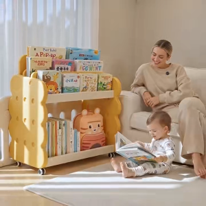 Creative Cheese Yellow Childrens Bookshelf Living Room Toy Storage Cabinet Double-layer Picture Book Reading Book Storage