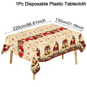 Vintage Christmas Plastic Tablecloth Christmas Decoration 2025 Navidad Noel Xmas Gift Poinsettia Table Cover Happy New Year 2026