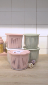 Inochi Hokkaido Oval Garlic & Shallot Storage Box | BPA-Free Antibacterial Mesh Drain Core Airtight Lid