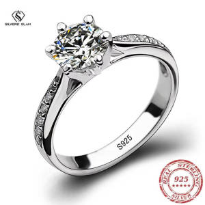 SG Luxury 925 Sterling Silver Classic Ring For Women Six Claw Jewelry Simple 1ct Moissanite Ring Imitation Diamond Womens Ring