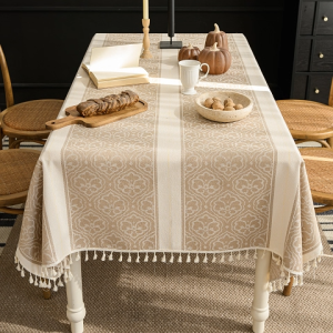 Non Slip Cotton Tablecloth American Fringe Design New Year Reading Corners Grip Strong Flexible Delicate Functional Tablecloth