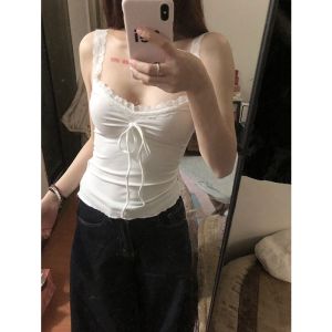 Áo Vest Không Tay American Hot Bé Gái Pure Desire Lace Tie Small Strap Dành Cho Nữ Mùa Hè 2025 Áo Lót Bên Trong Và Áo Khoác Ngoài