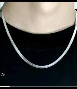 kalung titanium pria dan wanita anti karat/kalung rantai gepeng silver