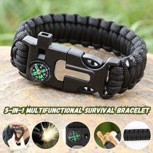 เดินป่าตั้งแคมป์ร่มชูชีพเจ็ดแกนสำหรับการอยู่รอดกลางแจ้งสร้อยข้อมือสายทอนกหวีดเข็มทิศอเนกประสงค์อุปกรณ์ช่วยชีวิตทนทานต่อการกัดกร่อน