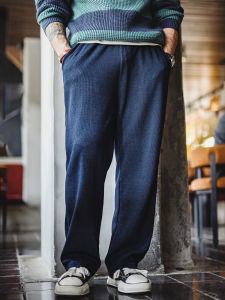MADEN | Vintage American Knitted Drawpants with Houndstooth Texture Loose Straight Fit Mens Casual Pants