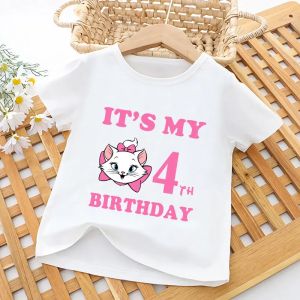 Bandai | Cute Marie Cat Print Kawaii Kids T shirt Its My 1 2 3 4 5 6 7 8 9 Years Birthday Baby Girls Clothes White Children Boys T-Shirt